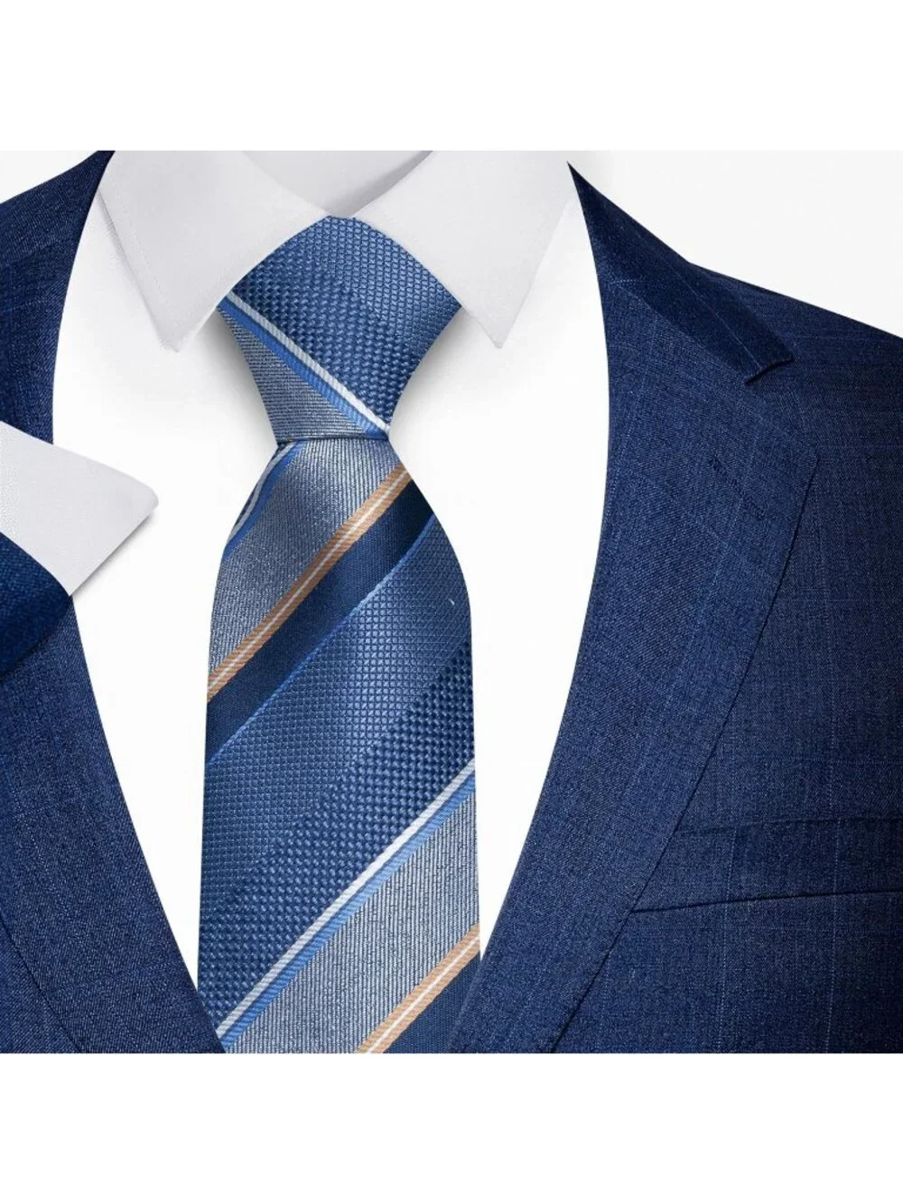Men Blue 100% Microfiber Textured Regimental Striped Formal Necktie For Business